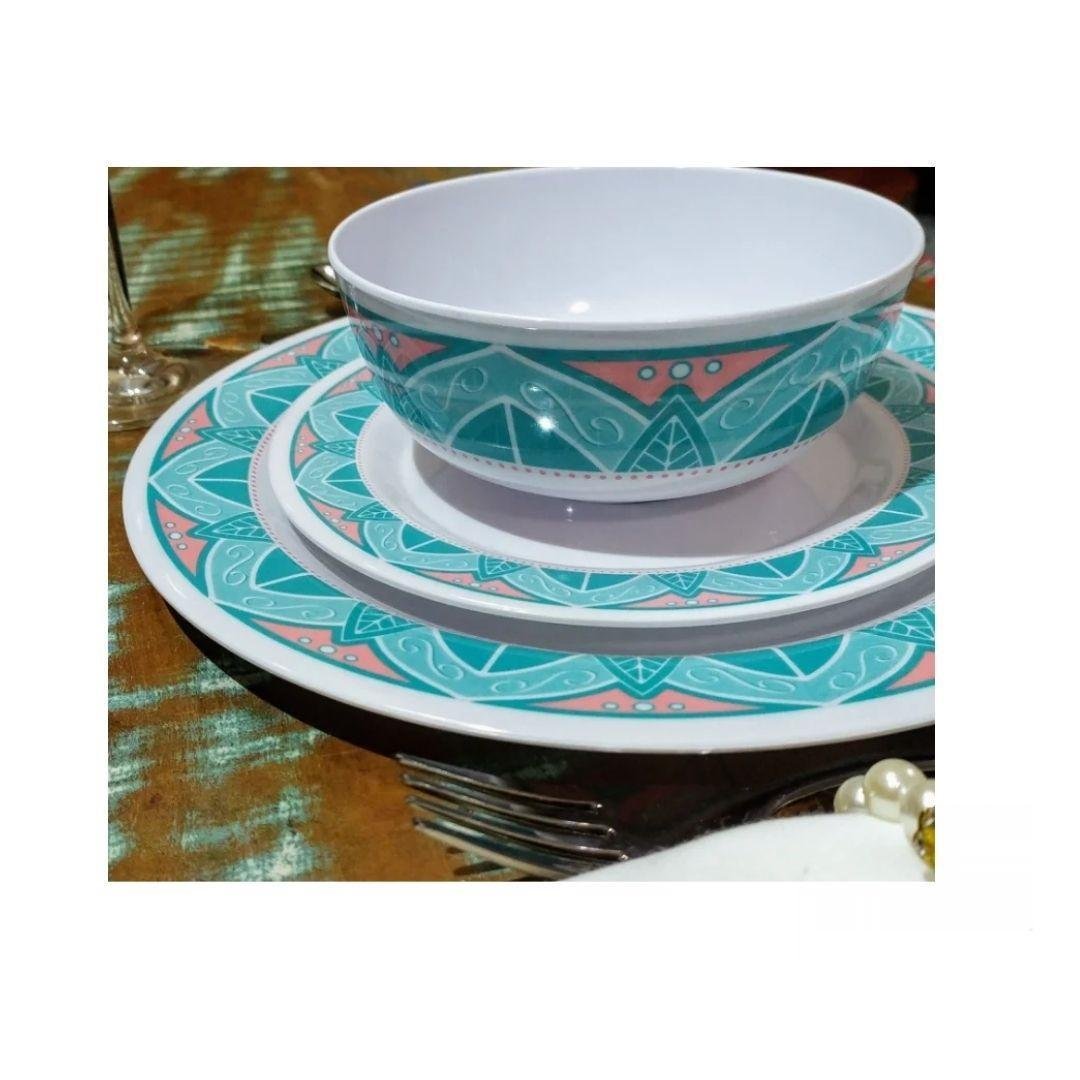 Prato Raso 27 Cm Prato De Sobremesa 25 Cm E Tigela Mandala 600Ml Melamina Kit Com 6 Unids Cada - 2