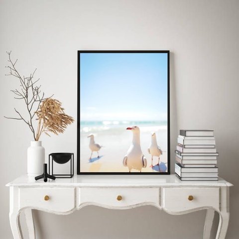 Quadro Decorativo Praia Leve - Gaivotas 24x18cm:moldura Branca