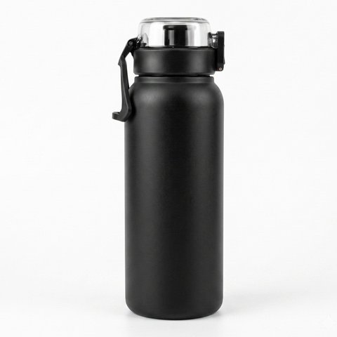 Garrafa Térmica Inox 800ml com Tampa e Trava Preta