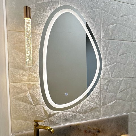 Espelho Orgânico Jateado com 3 Tons de Led e Botão Touch 45x70cm Decorativo