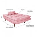 Ver imagem 5 de Sofá Cama Vancouver 3 Lugares Império Reclinável Casal Pés Madeira Suede Rosa 200