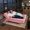 Sofá Cama Vancouver 3 Lugares Império Reclinável Casal Pés Madeira Suede Rosa 200 - 1