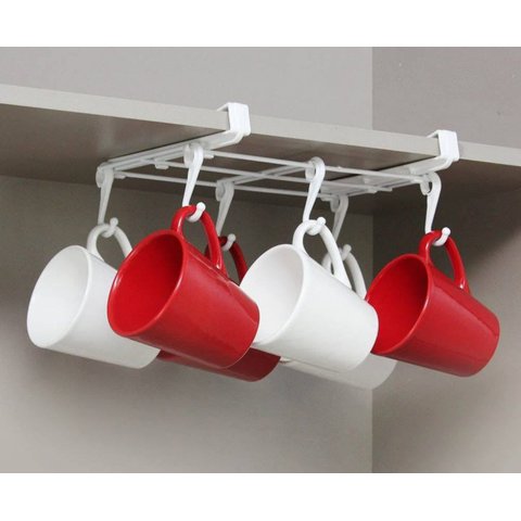 Suporte para 06 Canecas para Organizar Armários Suporte de Canecas Branco