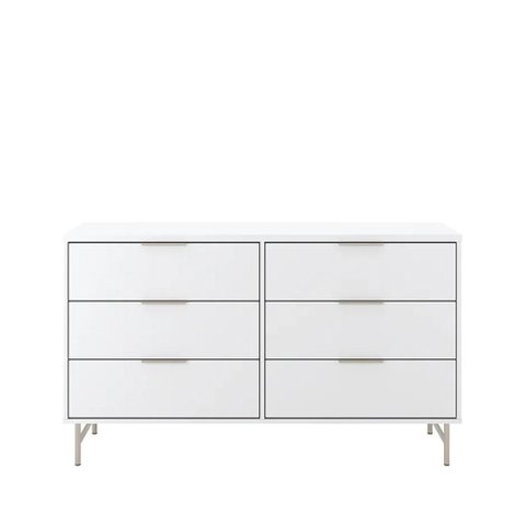 Cômoda 6 Gavetas Yves 135 Cm - Branco Fosco C/ Champanhe