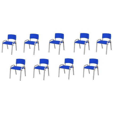 Kit 9 Cadeiras Infantil Iso, Escola, Base Cinza- Azul