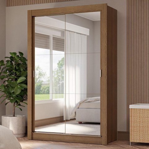 Guarda-roupa Solteiro 2 Portas de Correr com Espelhos 4 Gavetas Rustic Vivare Plus Madesa Rustic