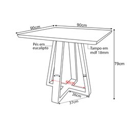Mesa de Jantar Quadrada Manu Base Madeira Maciça 90cm - Branca - 3