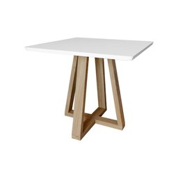 Mesa de Jantar Quadrada Manu Base Madeira Maciça 90cm - Branca - 2