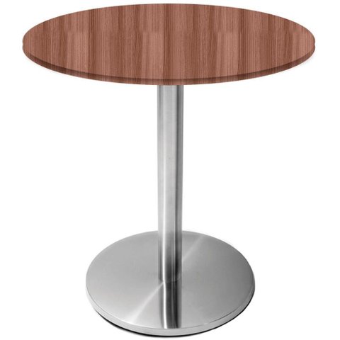Mesa Beta Inox 75 Cm Altura Disco Redondo Tampo Mdp Redondo 70 Cm Largura X 2,50 Cm Altura Walnut