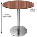 Ver imagem 3 de Mesa Beta Inox 75 Cm Altura Disco Redondo Tampo Mdp Redondo 70 Cm Largura X 2,50 Cm Altura Walnut