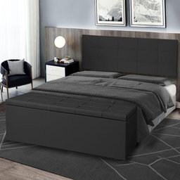 Kit Painel e Calçadeira Baú Solteiro 0,90m Roma Suede - Pallazio Cor Preto - 7