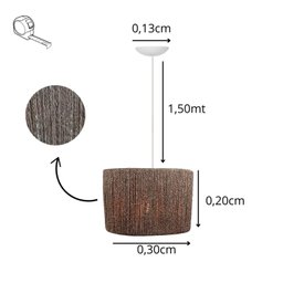 Kit 2 Luminária Teto Lustre Rústico Corda Sisal Decoração para Sala Cozinha Cor Chocolate Fio Branco - 3