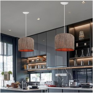 Kit 2 Luminária Teto Lustre Rústico Corda Sisal Decoração para Sala Cozinha Cor Chocolate Fio Branco