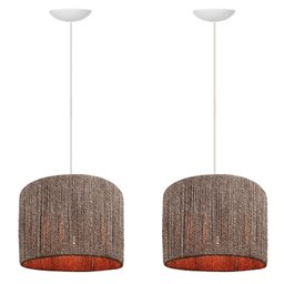 Kit 2 Luminária Teto Lustre Rústico Corda Sisal Decoração para Sala Cozinha Cor Chocolate Fio Branco - 4