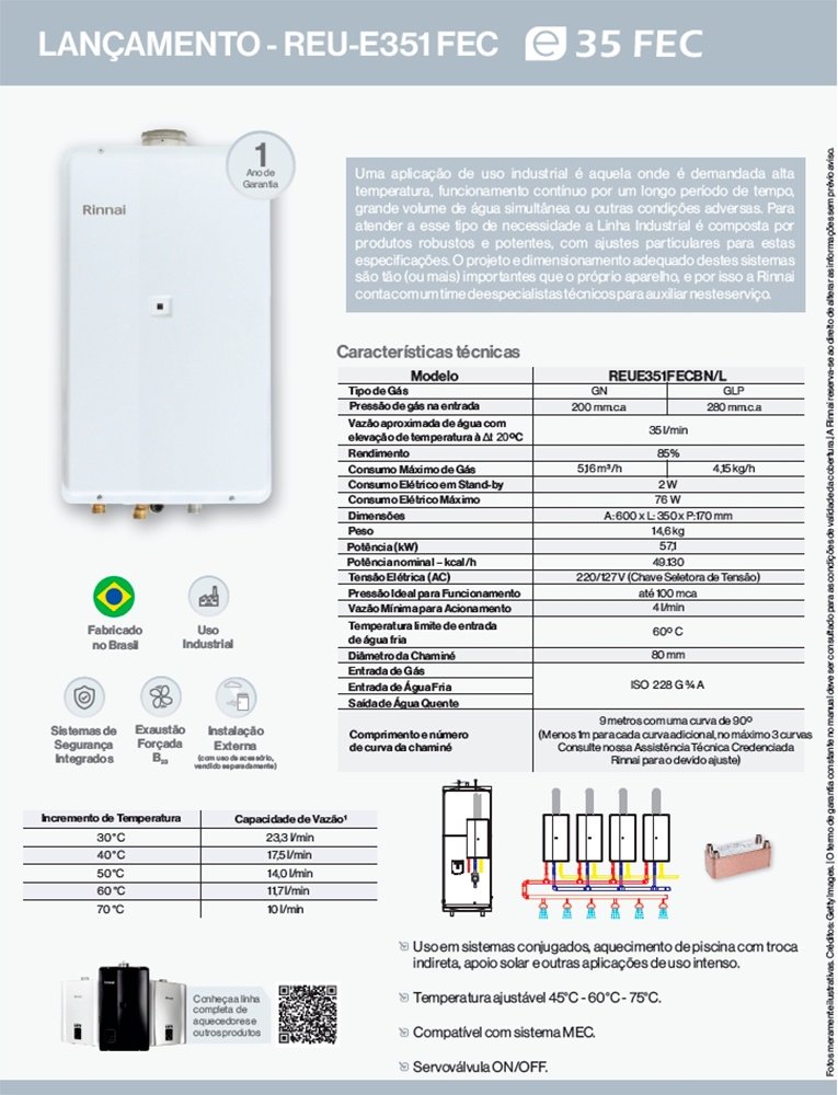 Aquecedor de Água a Gás Rinnai 35 Litros E35 Fec para Glp (digital para Sistemas) - 5