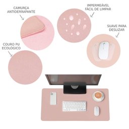 Mouse Pad 70x30 Tapete de Mesa Couro Ecologico Rosa Claro - 3