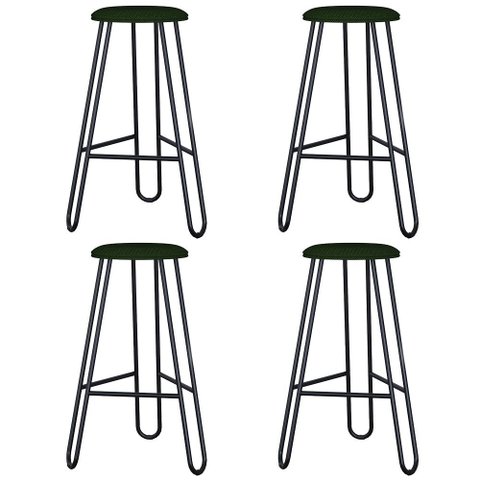 Kit 04 Banquetas Baixa Bar Cozinha Sala de Jantar Áris C01 Preto Linho Verde Musgo - Lyam Decor