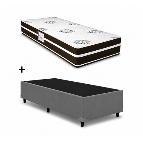 Cama Box Base Solteiro Cinza Colchao Solteiro Molas Ensacadas Classico - Alto Nivel