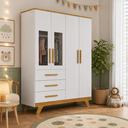 Ver imagem 1 de Guarda Roupa Infantil Retrô Peroba 4 Portas Branco Amêndoa