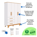 Ver imagem 7 de Guarda Roupa Infantil Retrô Peroba 4 Portas Branco Amêndoa