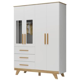 Guarda Roupa Infantil Retrô Peroba 4 Portas Branco Amêndoa - 1