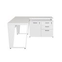 Ver imagem 4 de Mesa L Escritório 1,5m Pé Metal Armário 3 Gavetas 1 Porta F5 Cor:branco