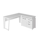 Ver imagem 2 de Mesa L Escritório 1,5m Pé Metal Armário 3 Gavetas 1 Porta F5 Cor:branco