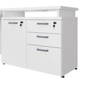 Ver imagem 5 de Mesa L Escritório 1,5m Pé Metal Armário 3 Gavetas 1 Porta F5 Cor:branco