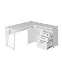 Ver imagem 3 de Mesa L Escritório 1,5m Pé Metal Armário 3 Gavetas 1 Porta F5 Cor:branco