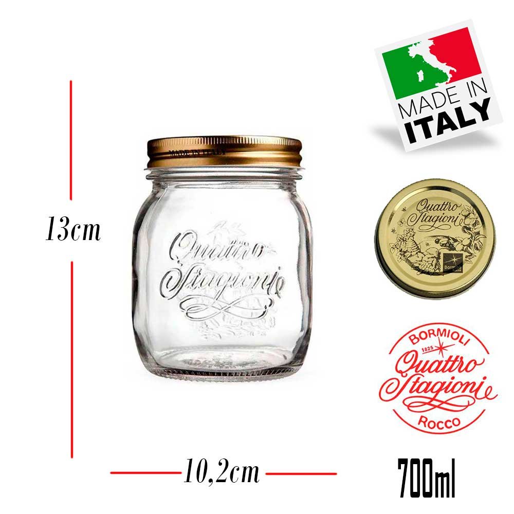 5 Potes Quattro Stagioni 700ml de vidro com fechamento hermético Bormioli Rocco para conservação - 2