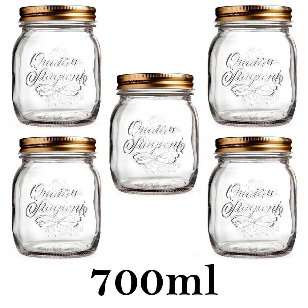 5 Potes Quattro Stagioni 700ml de vidro com fechamento hermético Bormioli Rocco para conservação - 1