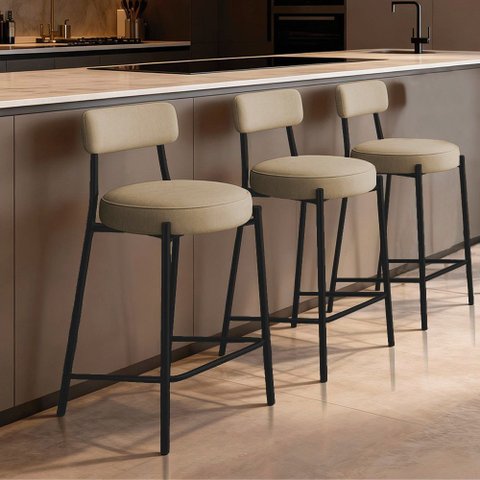 Banqueta Cozinha Alta com Encosto Kit 3 Industrial Preto Londres New Couro Flex D03 - D'Rossi