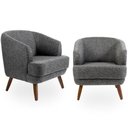 Ver imagem 1 de Kit 02 Poltronas Decorativas com Pés de Madeira Tamara D02 Linho Chumbo D-469 - Lyam Decor