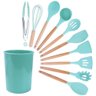 Kit 12 Peças Jogo de Cozinha Utensílios Talheres Silicone com Cabo de Madeira - 1
