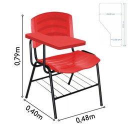 Kit 05 Cadeiras Universitárias com Porta Livros Cor Vermelho Prancheta Plástica - 3
