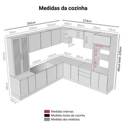 Armário de Cozinha Completa 566cm Branco/cinza Lux Madesa 01 - 4