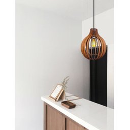 Luminária Pendente Lustre de Teto Coquinho Marrom em Madeira Mdp - 4