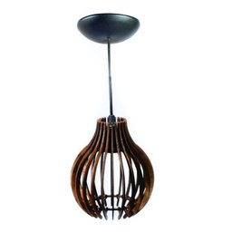 Luminária Pendente Lustre de Teto Coquinho Marrom em Madeira Mdp - 2