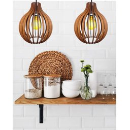 Luminária Pendente Lustre de Teto Coquinho Marrom em Madeira Mdp - 3