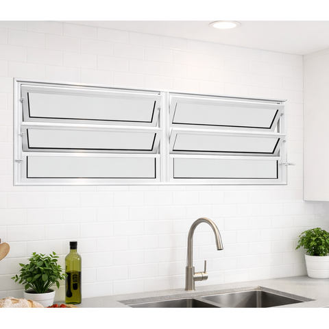Vitro Basculante 2 Seções de Alumínio Branco 60x150 Linha 25