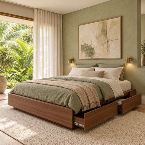 Cama Queen/Casal com Gavetas Seringal CabeCasa MadeiraOriginals Nogal Marrom