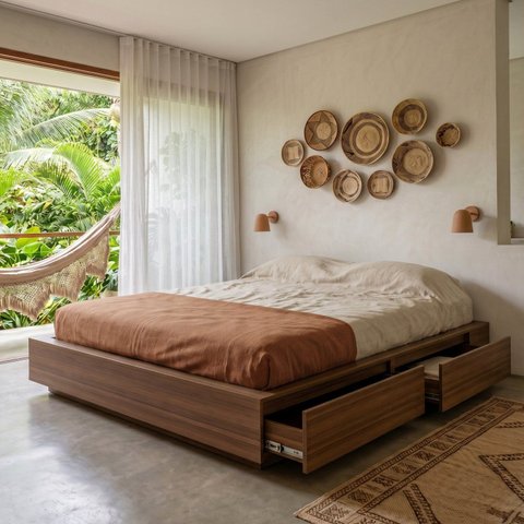 Cama Queen/Casal com Gavetas Seringal CabeCasa MadeiraOriginals Nogal Marrom