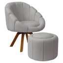 Ver imagem 1 de Kit Poltrona Decorativa Orgânica Flora Base Giratória com Puff Bouclê - Sofa Store:bouclê Cinza Clar