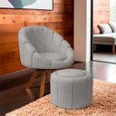 Ver imagem 2 de Kit Poltrona Decorativa Orgânica Flora Base Giratória com Puff Bouclê - Sofa Store:bouclê Cinza Clar