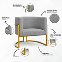 Ver imagem 6 de Poltrona Decorativa Luna Bouclé Premium para Sala Escritório Recepção Base Circular em Ferro Madeira