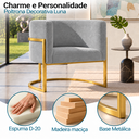 Ver imagem 2 de Poltrona Decorativa Luna Bouclé Premium para Sala Escritório Recepção Base Circular em Ferro Madeira