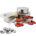 Ver imagem 1 de Jogo 5 Potes Inox com Tampa Conjunto Marmita Vasilha Refeiçao Alimento Armazenamento Empilhavel Orga