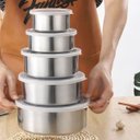 Ver imagem 7 de Jogo 5 Potes Inox com Tampa Conjunto Marmita Vasilha Refeiçao Alimento Armazenamento Empilhavel Orga