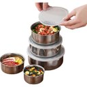 Ver mais imagens de Jogo 5 Potes Inox com Tampa Conjunto Marmita Vasilha Refeiçao Alimento Armazenamento Empilhavel Orga