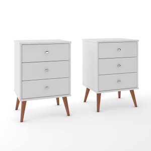 Conjunto 2 Mesas de Cabeceira Mix 3 Gavetas Branco